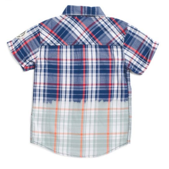 Diesel Boys Plaid Dipped Woven Button Down Shirt - Picture 2 of 3